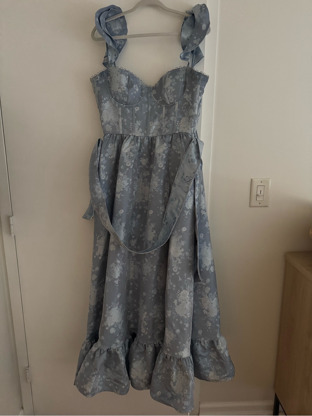 V. Chapman Veronica Corset Ruffle Side-Slit Dress In Medium Denim Blue - Size 6 — image 4 of 8